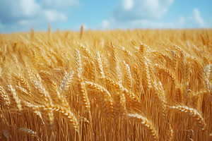 Golden wheat field under a bright sk, a Photo by Tanuart