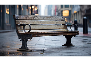 city street bench ai generated, an Architecture Photo by pikepicture