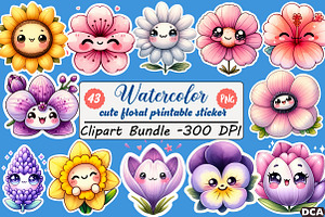 cute floral printable sticker Png, an Illustration by DreamCafeArt