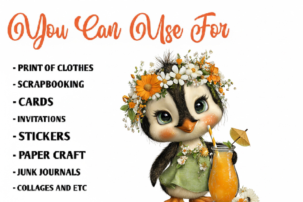 Whimsical Summer Penguin Clipart PNG, an Illustration by CreationArt (Photo 3 of 7)