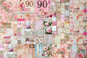 Pink Floral Patchwork Collages Sheet