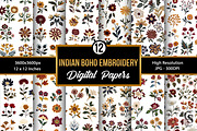 Indian Boho Floral Embroidery Papers, a Pattern Graphic by Creative Store (Thumbnail 1 of 5)