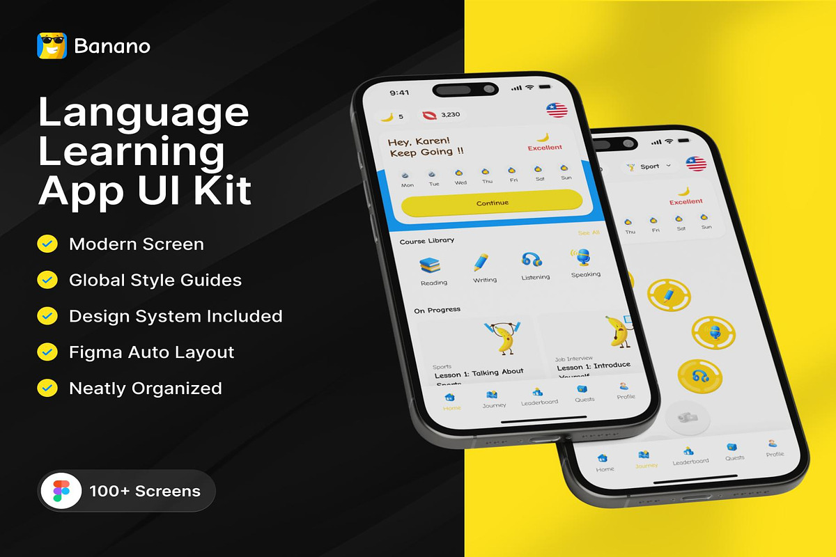Banano Language Learning App UI Kit, an UI Kit Template by Lumina_ui_ux202 (Photo 1 of 8)