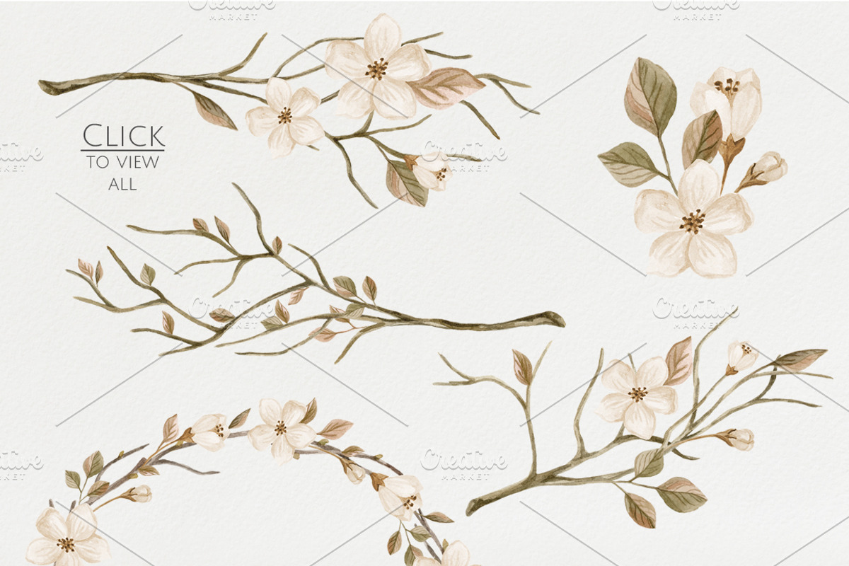 WatercolorRetroSet.FloweringBranches, an Illustration by NataliVA (Photo 2 of 3)