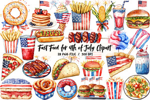Fast Food for 4th of July Clipart, an Illustration by Libby Wishes