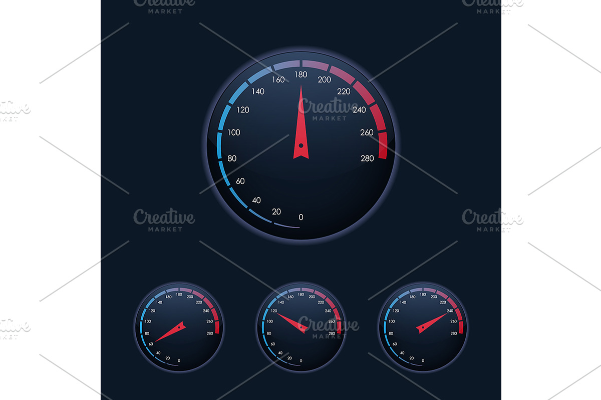 3d Speedometers Set. Vector, an Object Graphic by Bigmouse_art