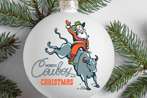 Christmas Santa Cowboy Driving Bull