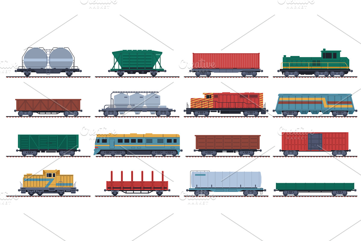 Cargo locomotives. Freight railway, a Transportation Illustration by YummyBuum