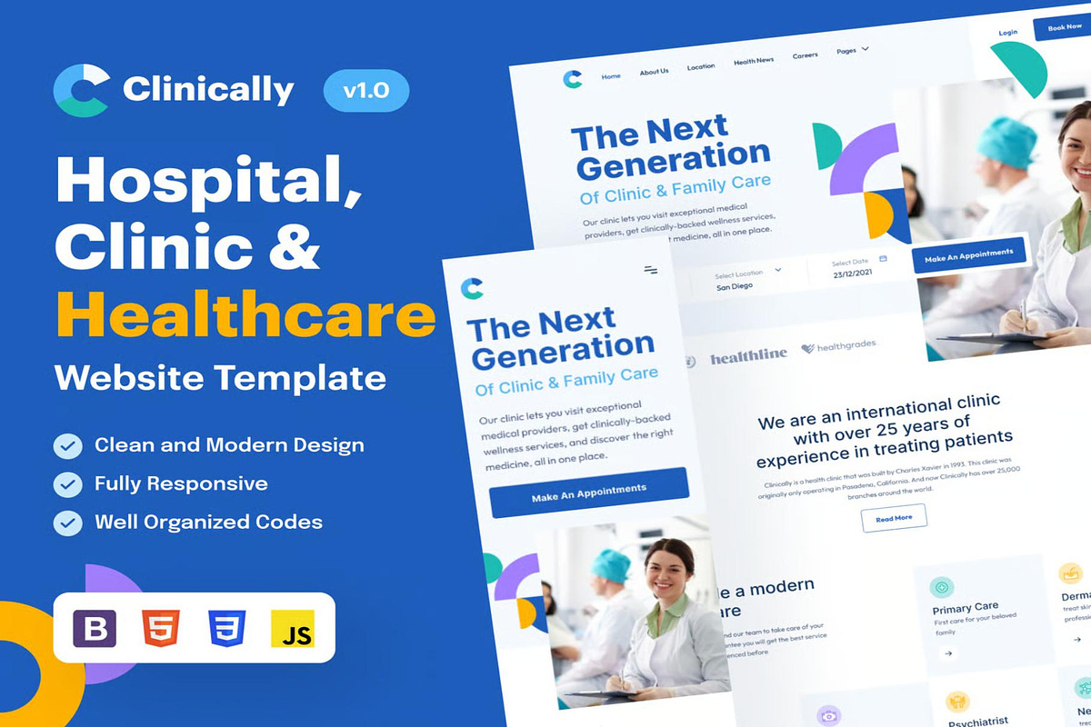 Clinically Clinic & Hospital Website, an UI Kit Template by Creative Perspective (Photo 1 of 8)