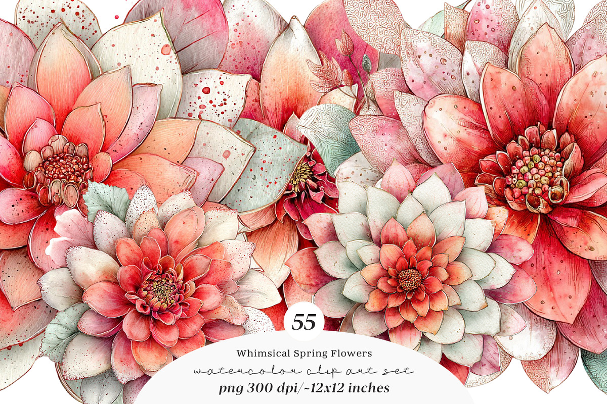 Whimsical spring flowers clipart, an Illustration by SinaCreation (Photo 1 of 11)