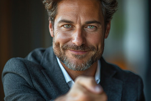 Confident Middle-Eastern man in a suit giving a thumbs up, showcasing positivit, a Person Photo by ImageMir