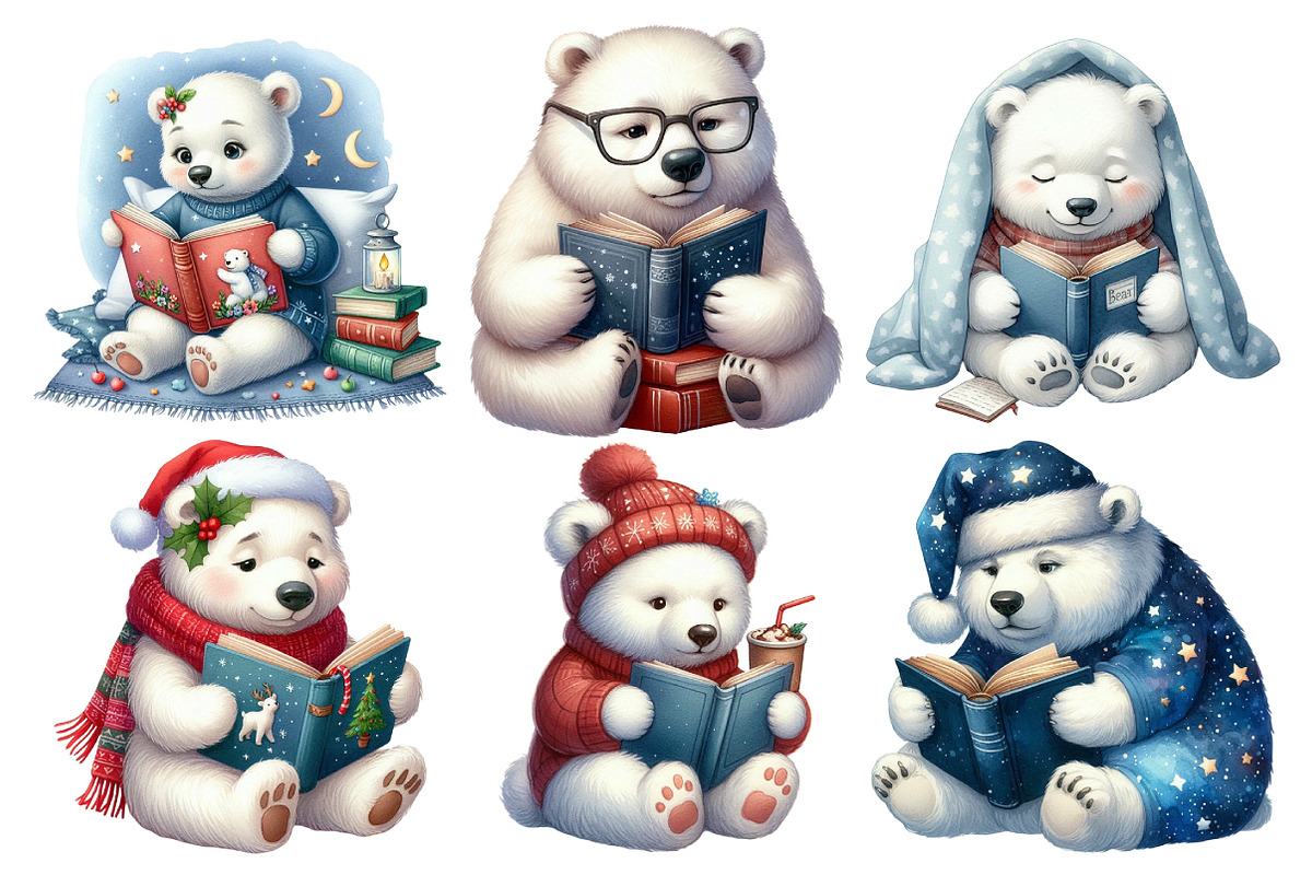 Polar Bear Reading Clipart, an Animal Illustration by Pixels.Craft (Photo 2 of 7)