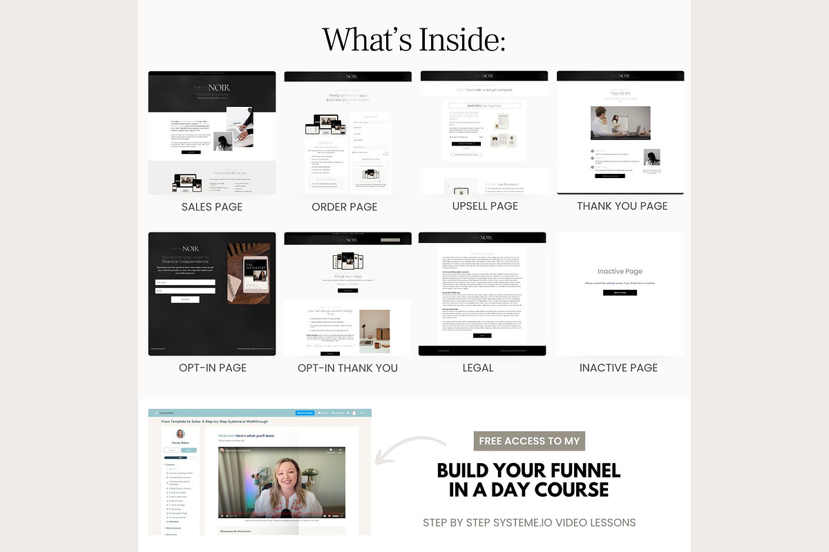 Systeme.io Simply Noir Funnel, a Landing Page Template by Hayley's Digital Hub (Photo 3 of 10)