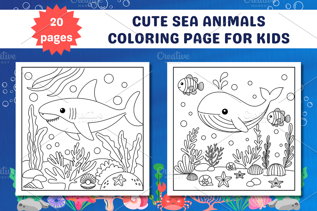 Cute Sea Animals Coloring Page, an Animal Illustration by Salaly (Photo 5 of 5)
