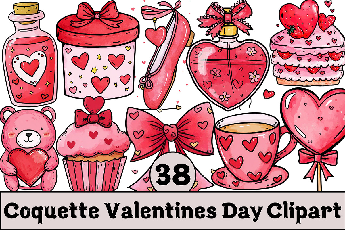Coquette Valentines Day Clipart, an Illustration by Design Market (Photo 1 of 4)