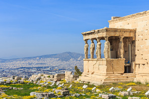 Ruins of ancient temple in athens containing acropolis, athens, and greece