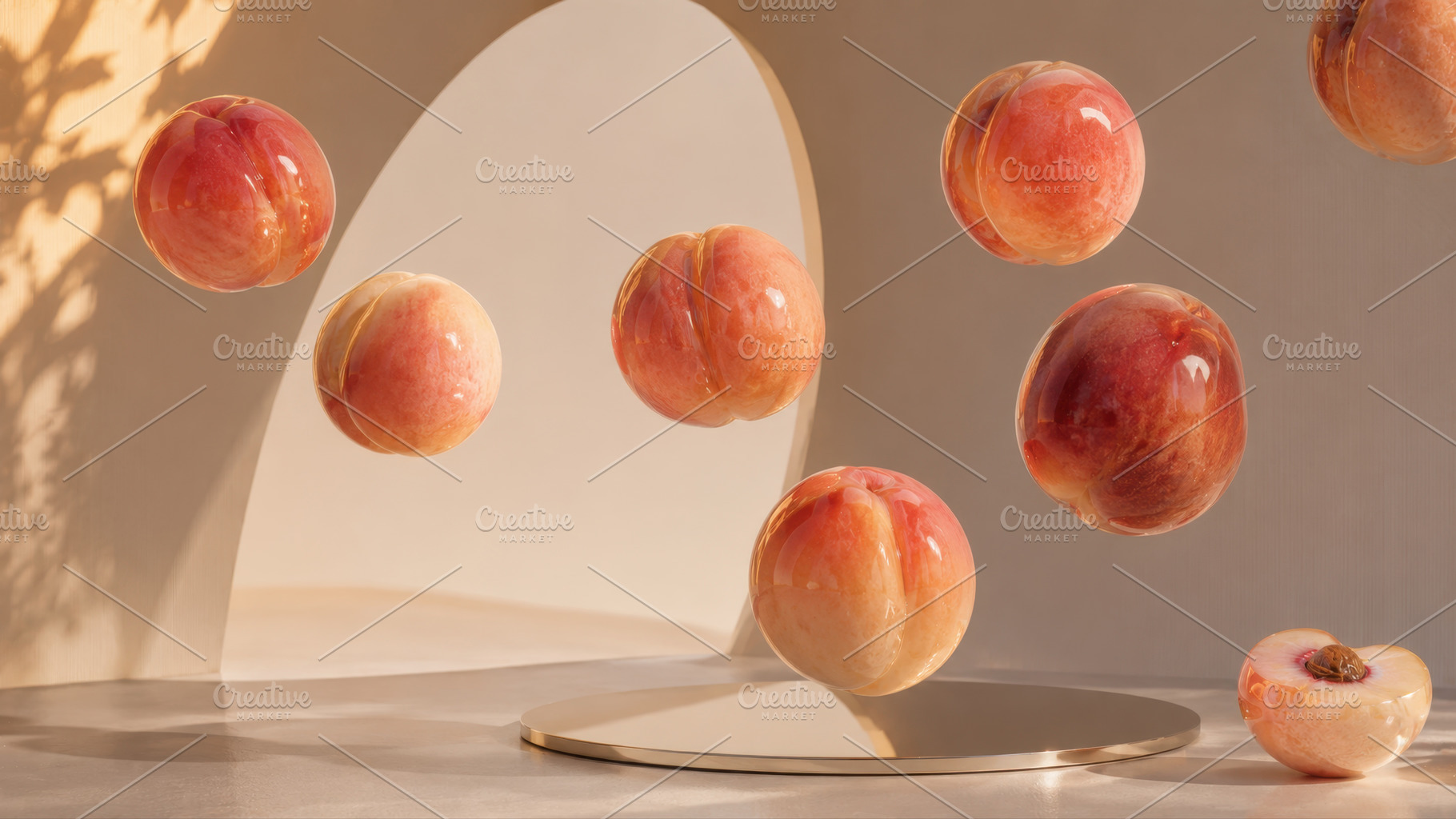Peaches suspended in light and space, a Photo by Beautiful things