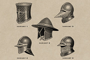 Medieval Helmet Engraving Collection, an Object Illustration by Kaizla03 (Thumbnail 3 of 5)