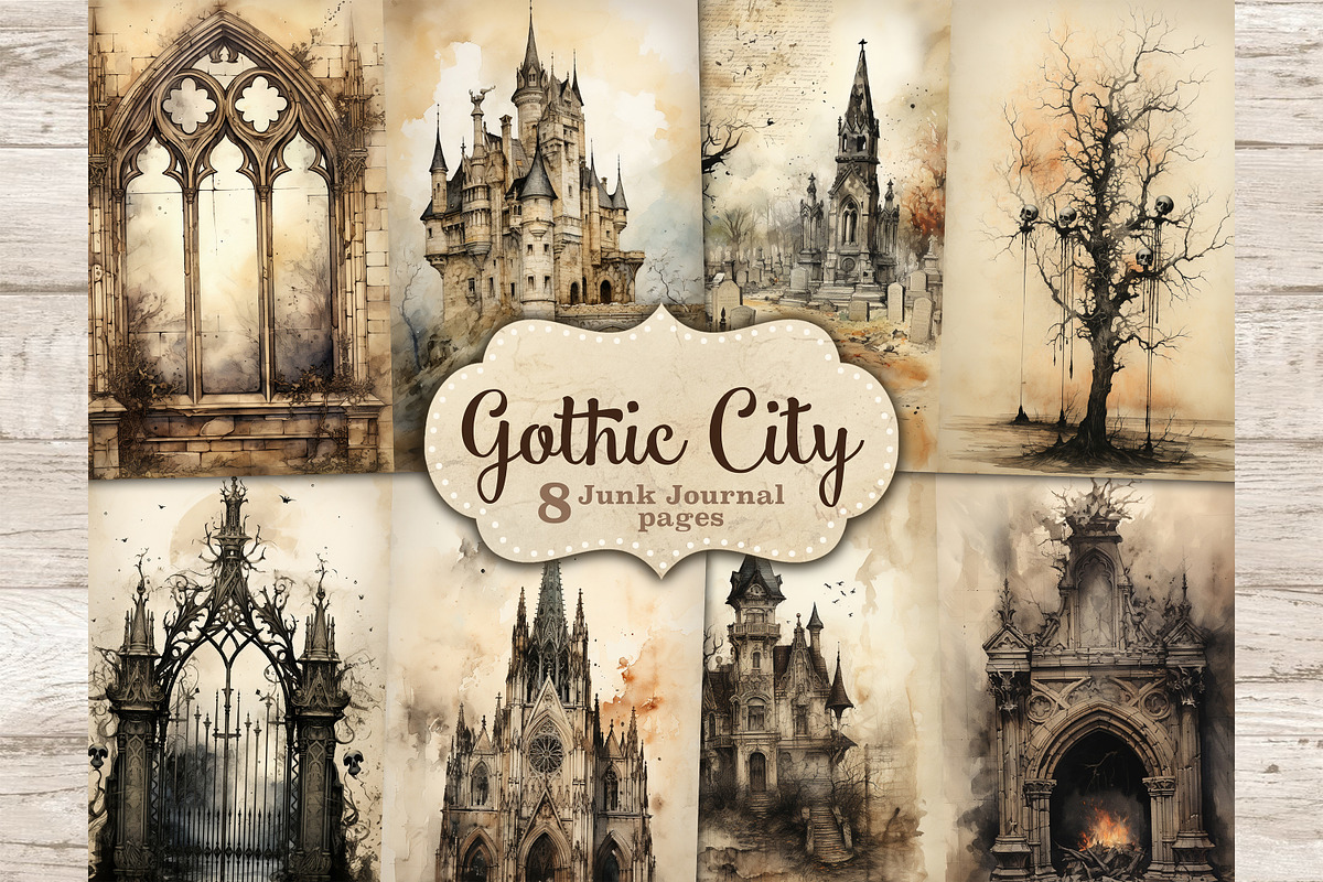 Gothic City Junk Journal Pages, a Seasonal Illustration by GlamArtZhanna (Photo 1 of 10)