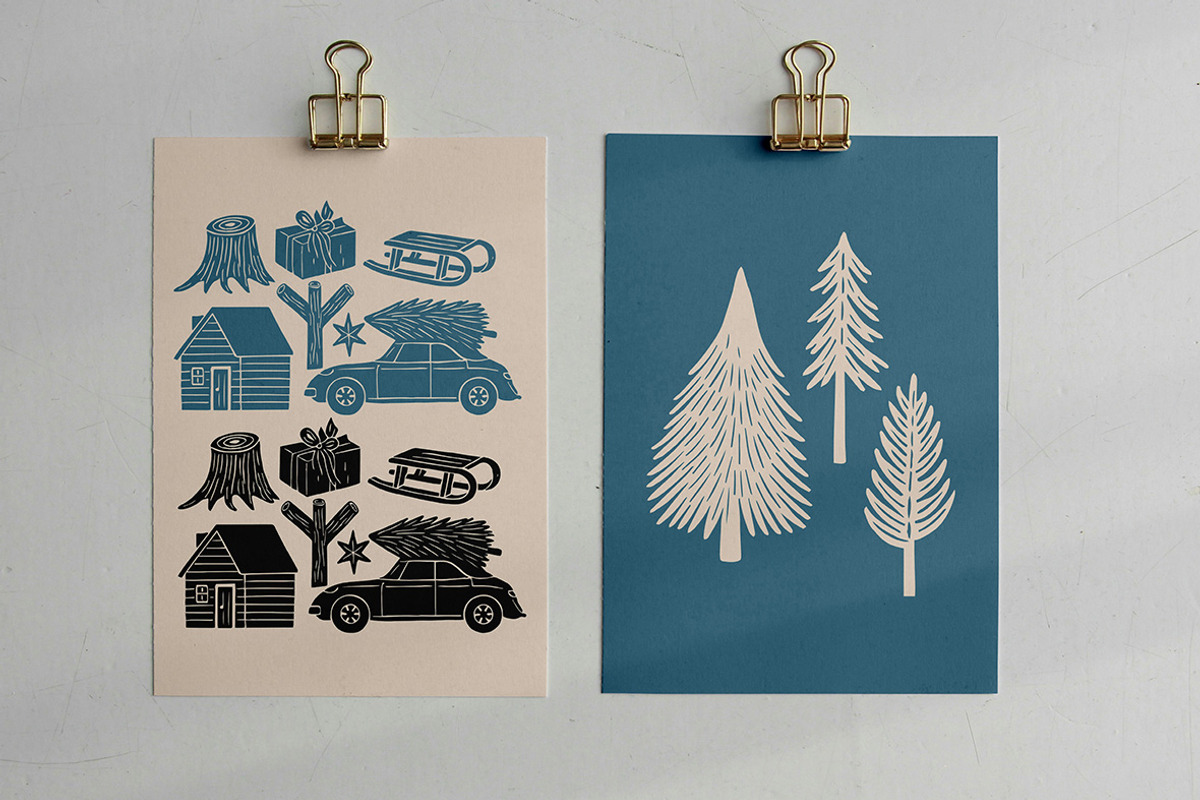 Festive Winter Linocut Bundle, a Seasonal Illustration by ClayStudio (Photo 4 of 8)