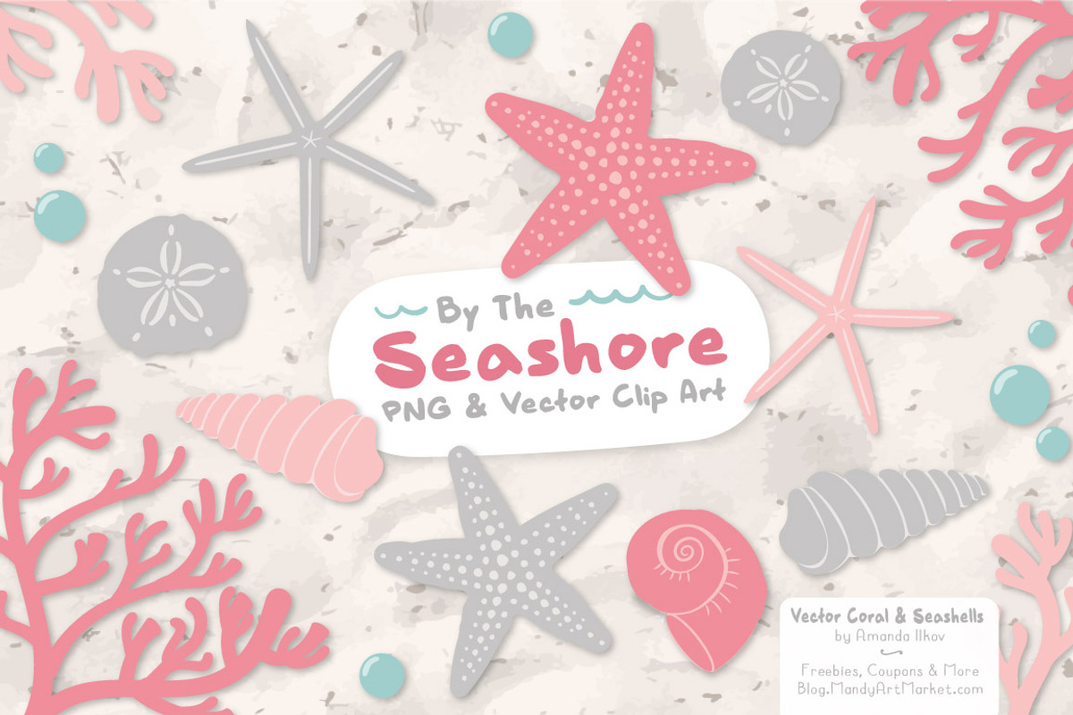 Pink & Grey Vector Seashells, an Illustration by Amanda Ilkov (Photo 1 of 5)