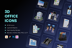 3D Office Icons, an Object 3D Model by Flat Icons