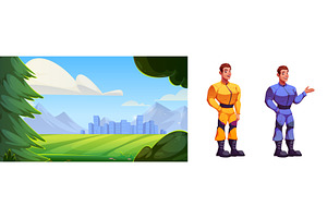Cartoon landscape with male, an Illustration by art PVP - market