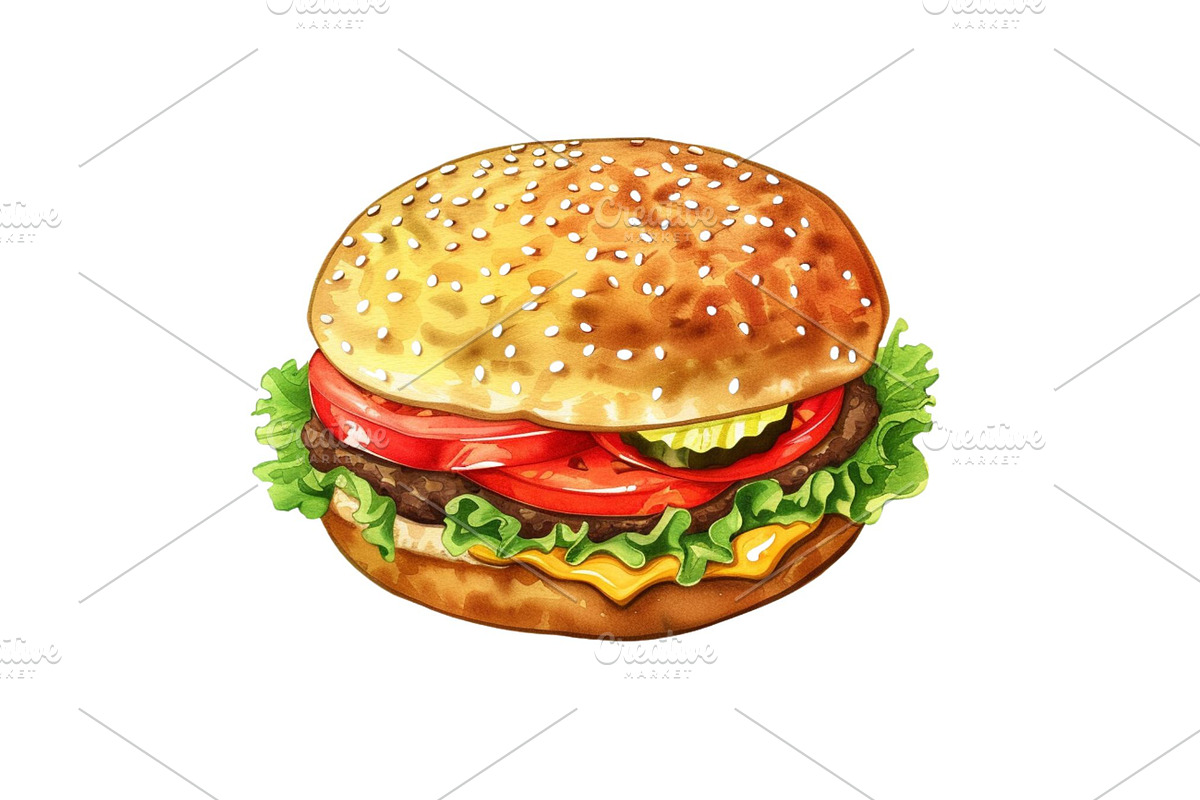 10 Fast Food Watercolor Illustration, a Food Illustration by 1801Prints (Photo 4 of 11)