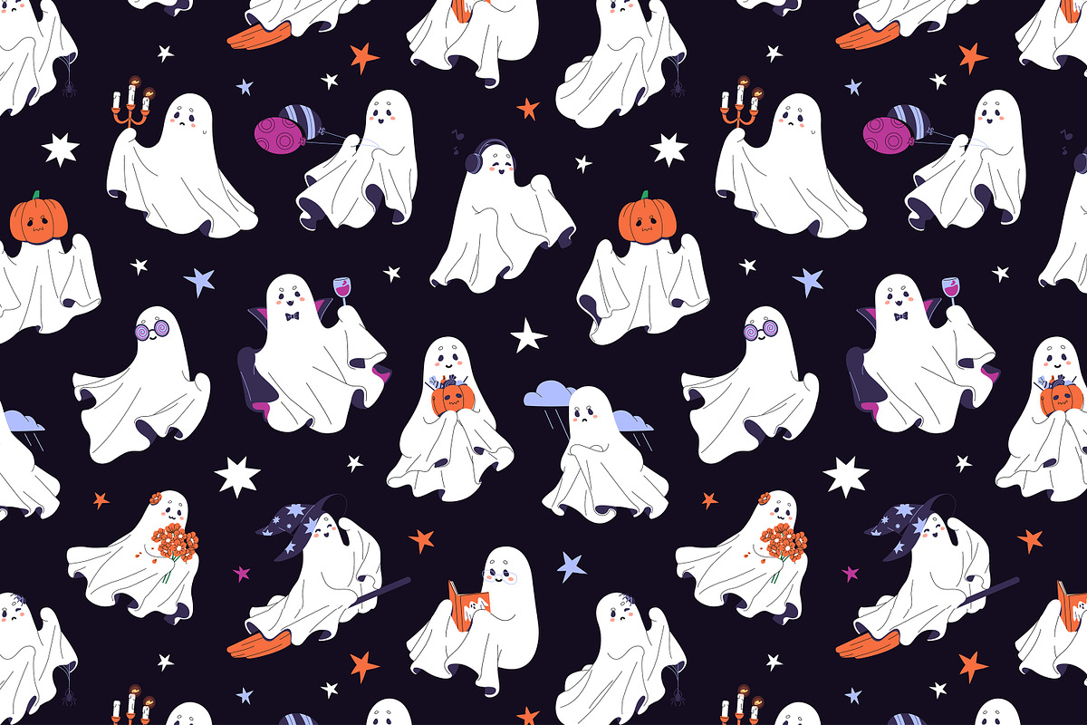 Halloween ghosts set + templates, a Seasonal Illustration by PaperTrident (Photo 7 of 9)