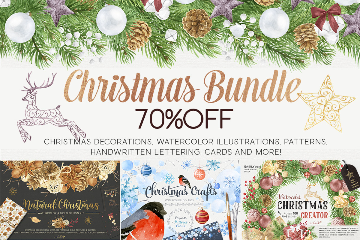 Watercolor Christmas Bundle, a Decorative Illustration by NataliVA (Photo 1 of 7)