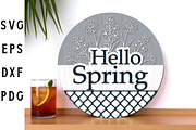 Hello Spring Door Hanger Round Laser, a Graphic by Libby Wishes (Thumbnail 2 of 3)