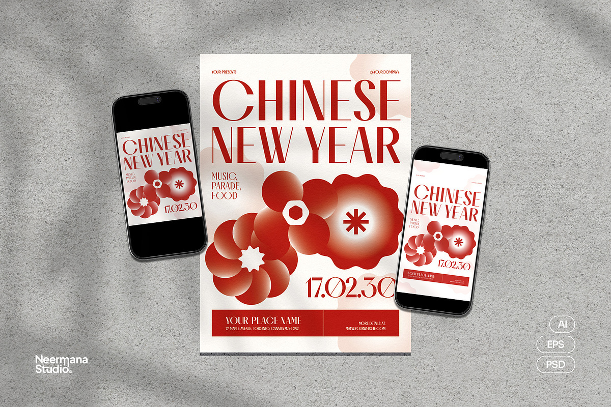 Beige Red Chinese New Year Flyer, a Flyer Template by Neermana (Photo 1 of 4)