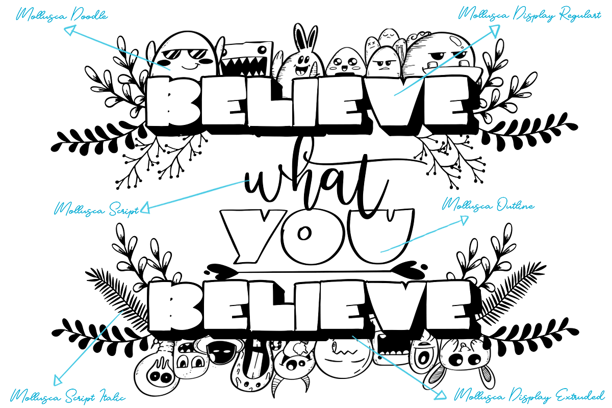 Mollusca Font Trio | Dingbats Doodle, a Script Font by Ardana Creative (Photo 6 of 15)