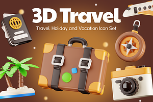 Travy - Travel 3D Icon Set, an Object 3D Model by Illustraly Design