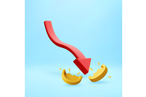 3D Red downward arrow breaking, a Finance Illustration by Abscent