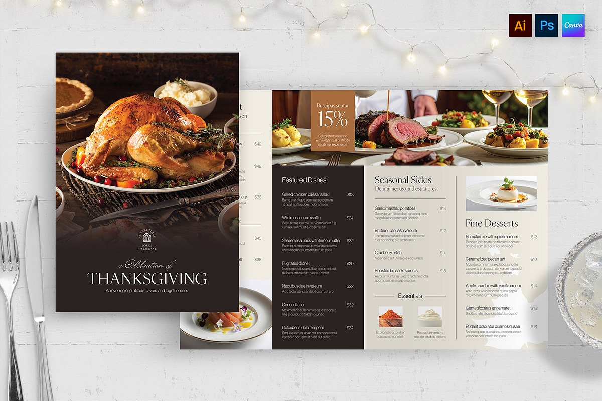 Thanksgiving Dinner Menu Template, a Flyer Template by BrandPacks (Photo 1 of 5)