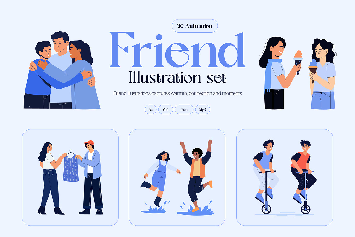 Animated Friends Illustration Set, a Person Illustration by Brickclay (Photo 1 of 5)