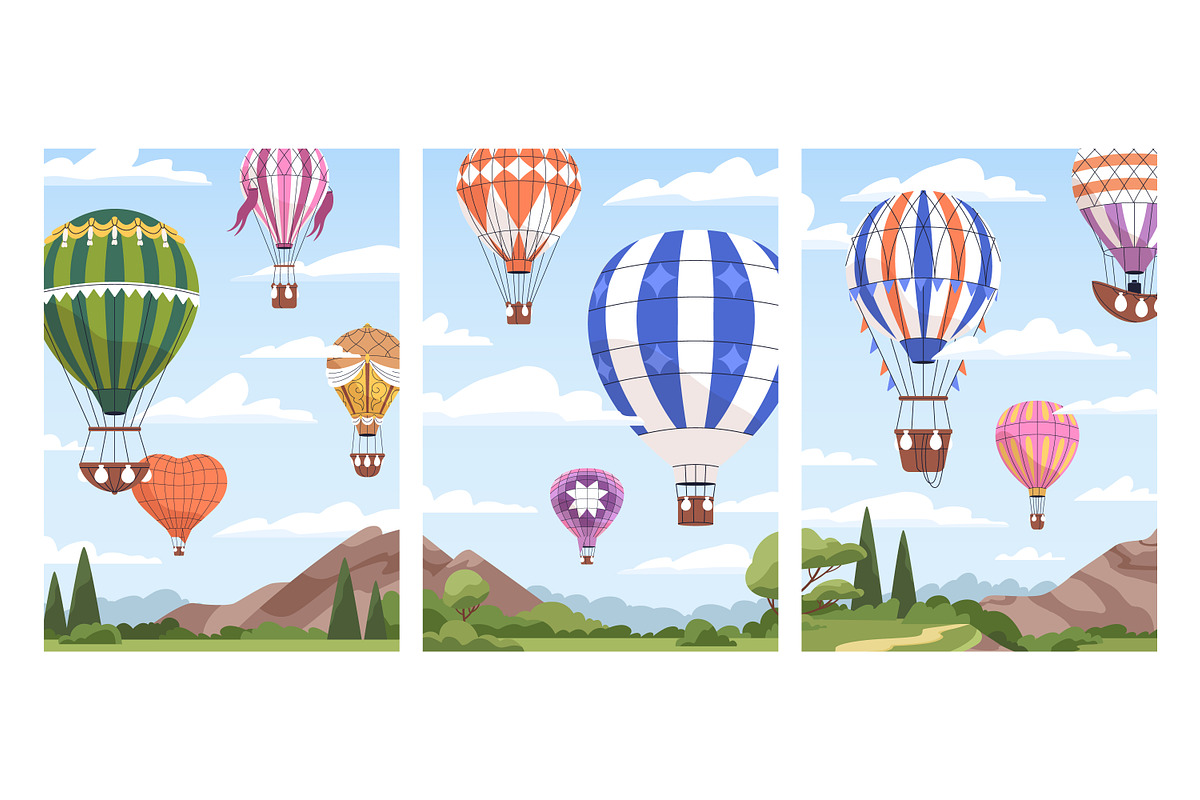 Hot air balloons flying templates, a Transportation Illustration by Good Studio (Photo 2 of 8)