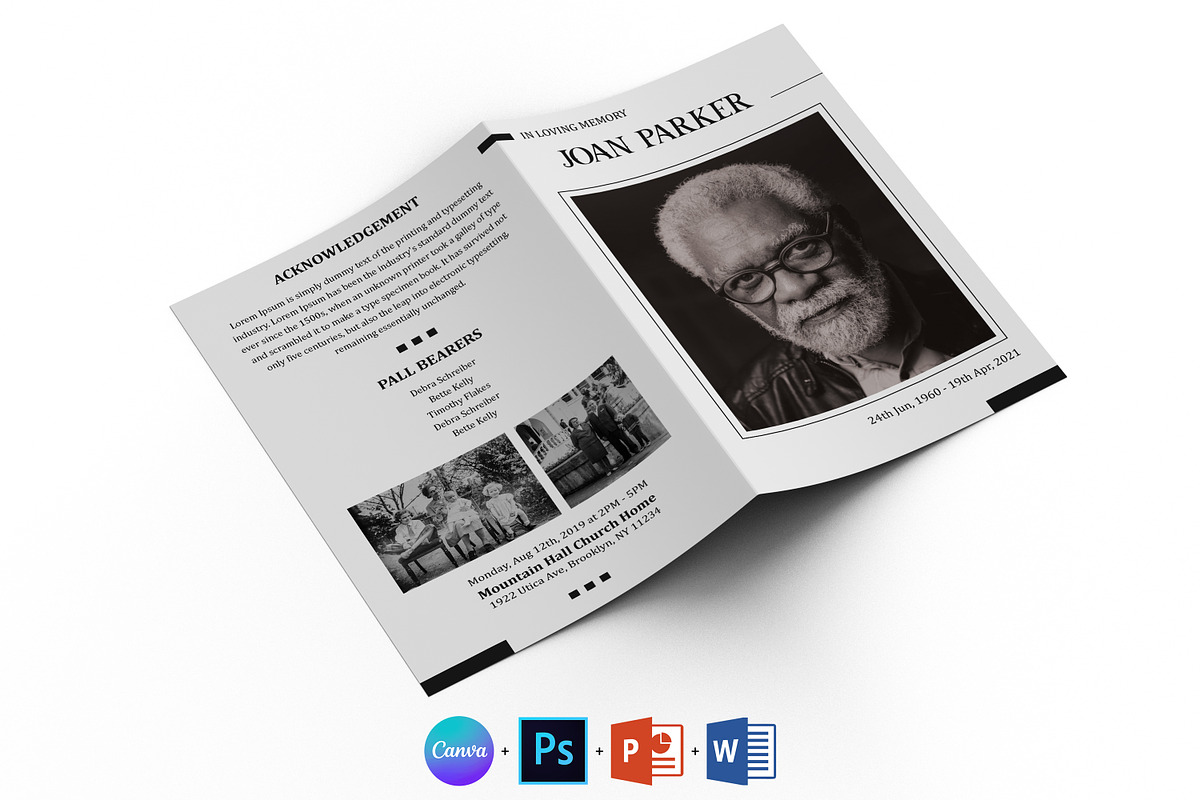 Funeral Program Template | Obituary, a Brochure Template by Designscozy (Photo 2 of 8)
