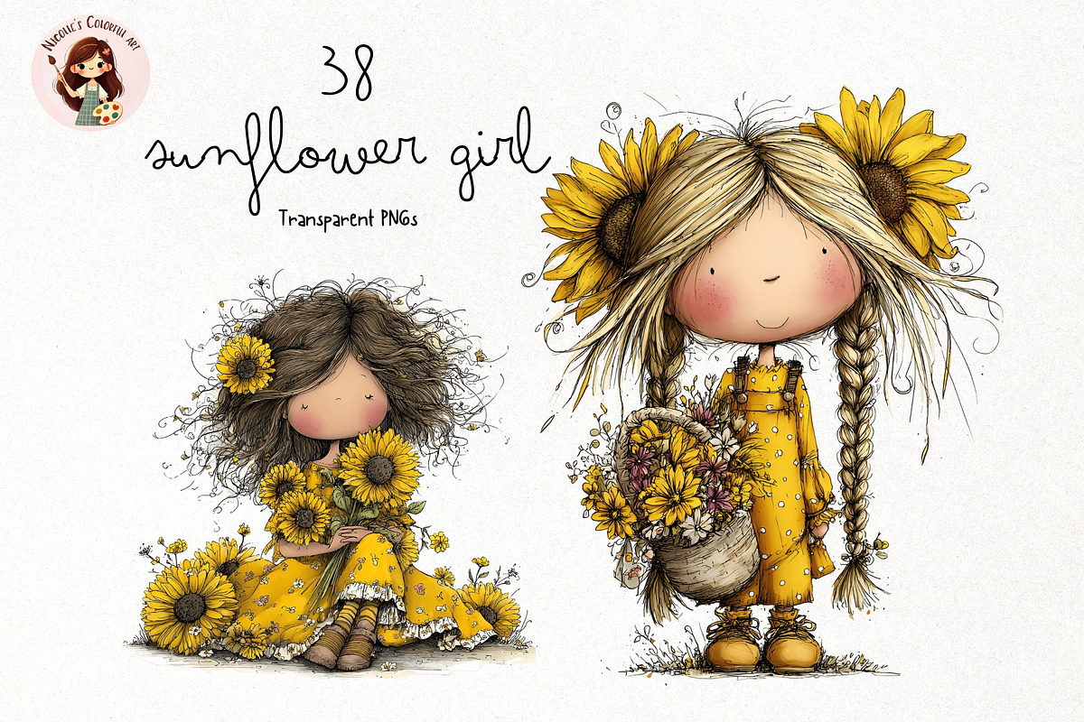 Sunflower Girl PNG Clipart, a Person Illustration by Nicolle's Colorful Art (Photo 1 of 4)