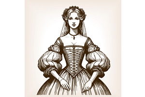 woman in historical dress engraving, an Illustration by AlexArt