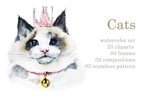 Watercolor Fluffy cats, an Animal Illustration by Budogoshch