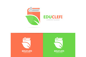 Vector Of Book And Leaf Logo Combination. Library And Eco Symbol Or Icon. Unique Organic And Bookstore Logotype Design Template.