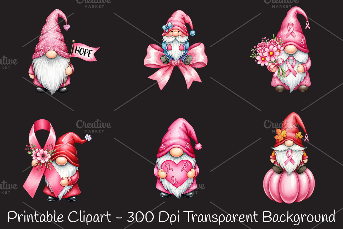 Breast Cancer Gnome Watercolor Png, an Illustration by RobertsArt (Photo 5 of 7)