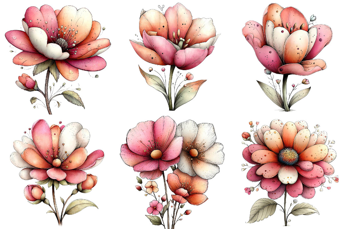 Whimsical Flowers Spring Clipart Bun, an Illustration by DreamPrint404 (Photo 6 of 6)