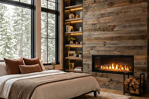 Modern Rustic Bedroom with Fireplace, an Architecture Photo by Virgo Studio