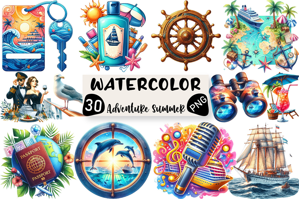 Cruise Adventure Summer Clipart, an Illustration by Black Bird Studio (Photo 1 of 6)