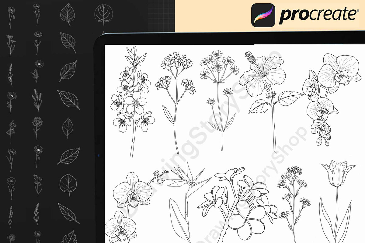 300 Procreate Botanical Stamp Brush, a Brush Add-On by DrawingStoryShop