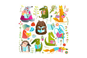 Animal Kids Studying Reading Books, an Animal Illustration by Popmarleo Shop (Thumbnail 7 of 11)