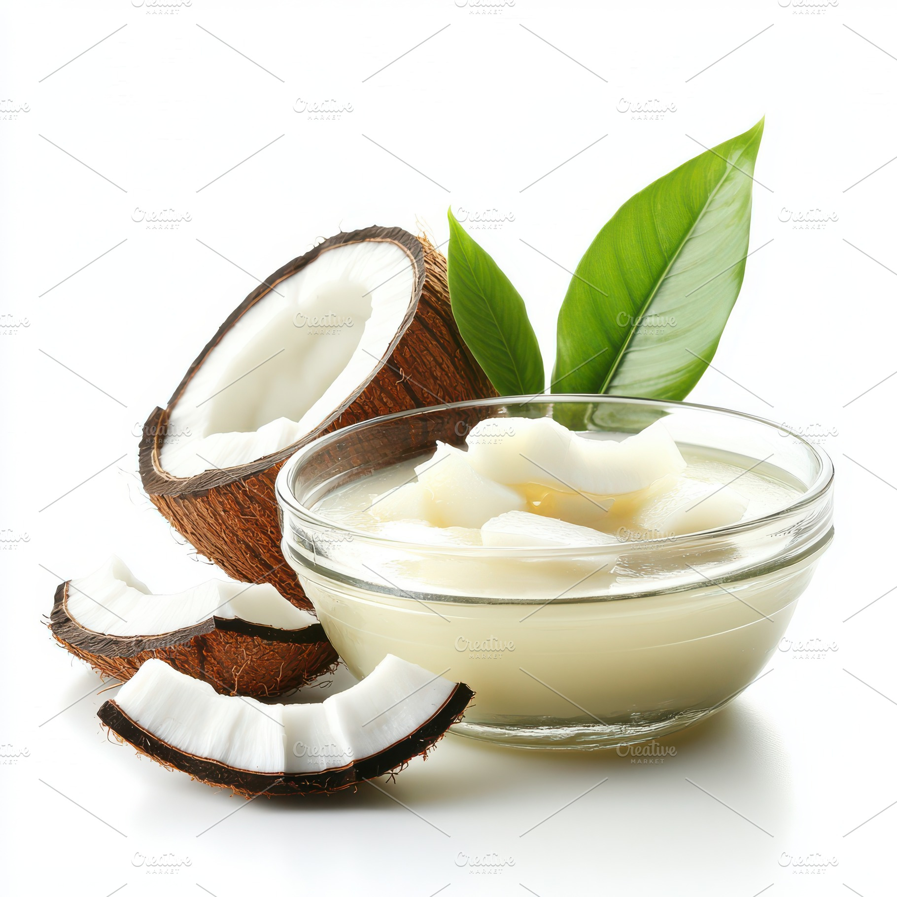 Fresh Coconut Oil in Glass Bowl with, a Food & Drink Photo by Pixeness Studio